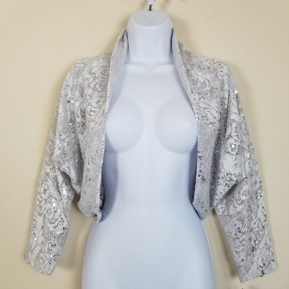 Tahari Lace Sequin Silver Shrug Women's XL New